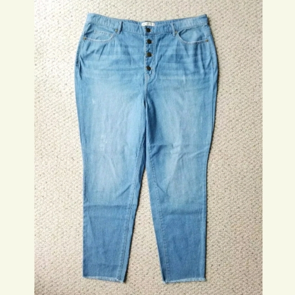 Rachel Hollis Button Fly High Waist Raw Hem Pants